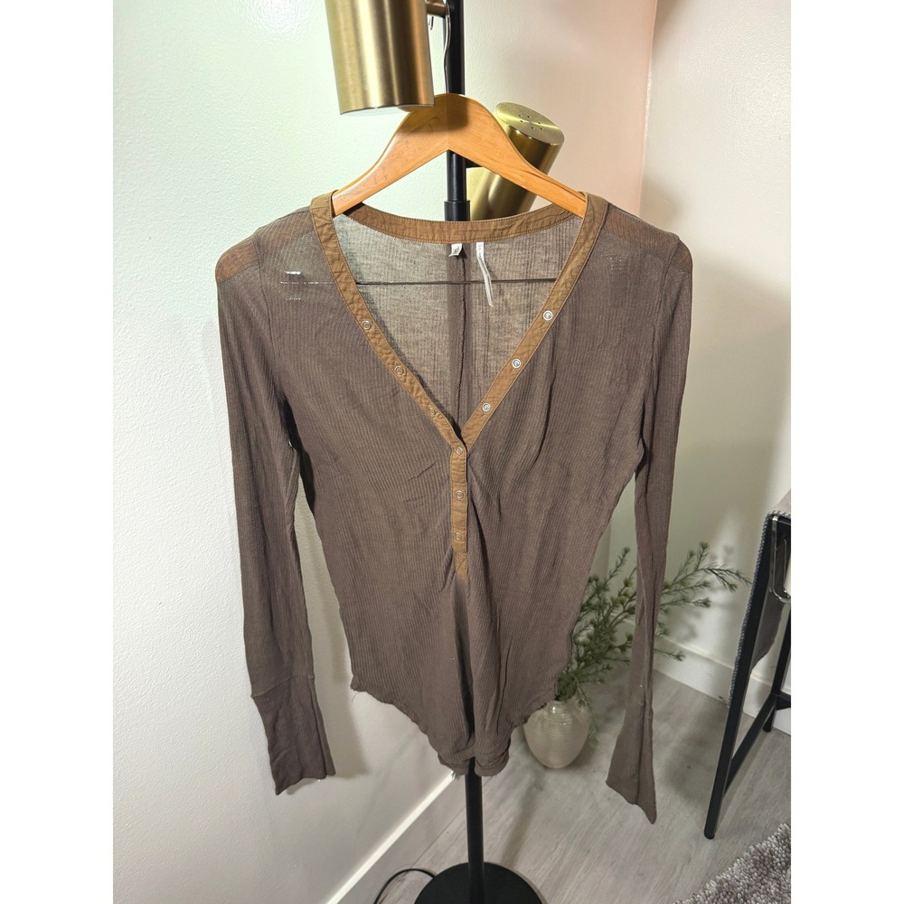 urban outfitters Out From Under henley mocha brown lightweight button trim LG